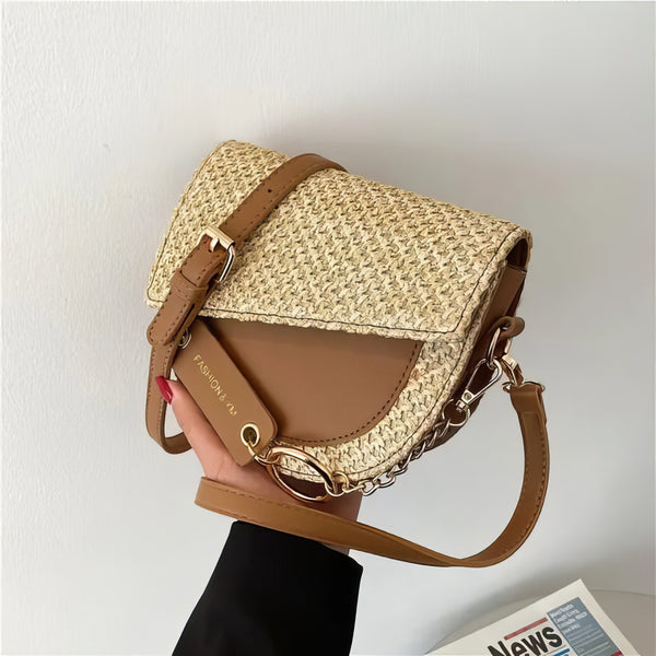 Radiantia™ Woven Straw Crossbody Bag with Leather Accents – Stylish Summer Shoulder Bag for Women