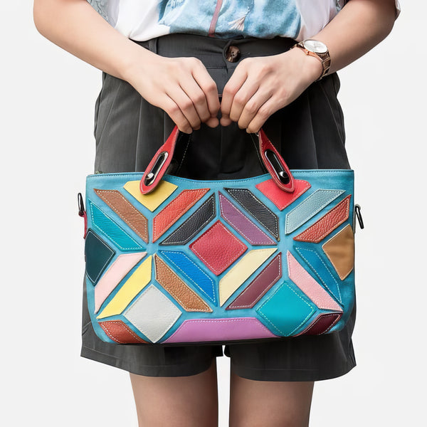 Radiantia™ Colorful Patchwork Genuine Leather Bag - Vibrant and Versatile Design