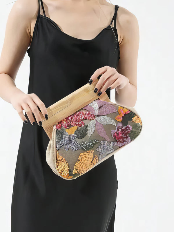 Radiantia™ Floral Embroidered Clutch Bag - Elegant and Artistic Evening Bag